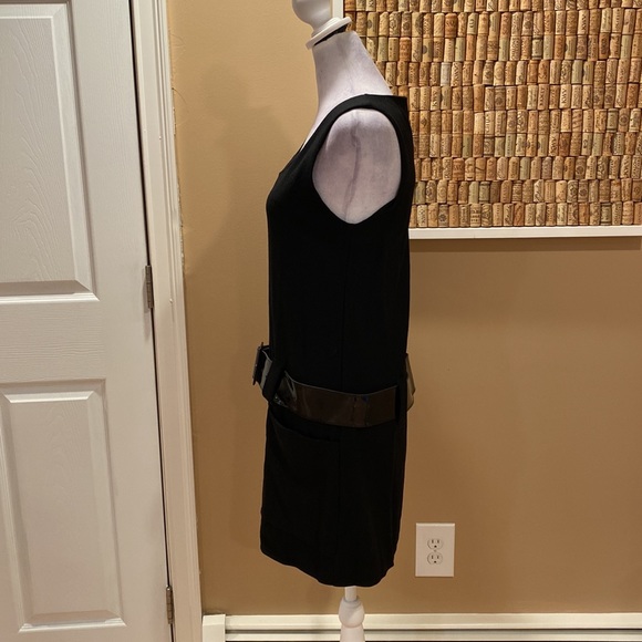 NWT. Love Wool Black Drop Waist Dress with Patent Belt & Front Pockets - Picture 4 of 16
